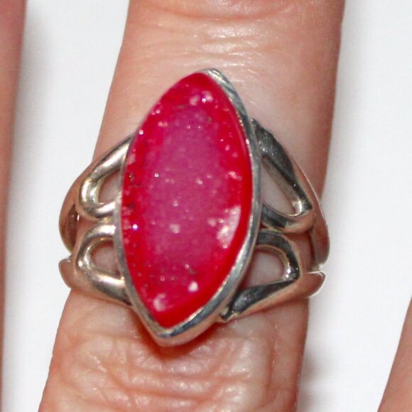 Sterling Silver Dyed Pink Druzy Quartz Ring - Picture 7 of 7